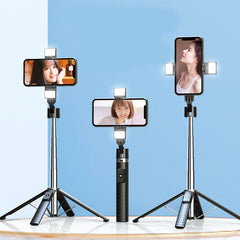 New Reinforced Quadripod Bluetooth Selfie Stick Outdoor Multi-Function Mobile Phone Live Broadcast Bracket Fill Light Selfie Stick