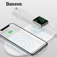 Baseus 2 in 1 Wireless Charger Pad For Apple Watch iPhone X Xs Max XR Desktop Fast Wireless Charging Charger Born for Apple Fans