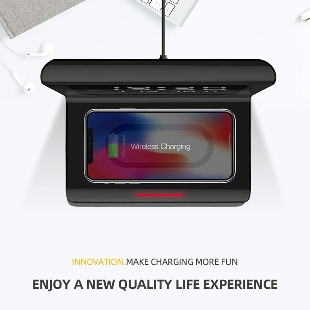 10W Qi Wireless Charger Wireless Charging Pad Thermometer Calendar Clock Fast Charge Cargador Inalambrico For Iphone Samsung